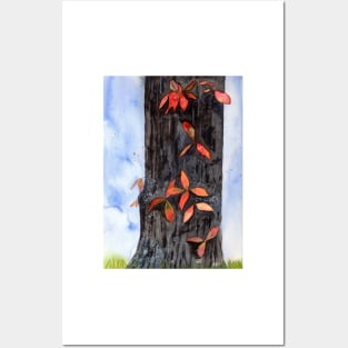 Fall Tree Watercolor Mixed Media Art Posters and Art